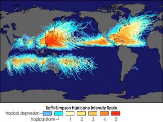 150 years of tropical cyclone tracks through 2006.