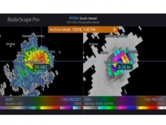 Lava effect rain event on July 9th near Kilauea volcano as indicated by weather radar.