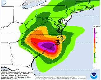Rainfall potential from Hurricane Florence after landfall.NOAA