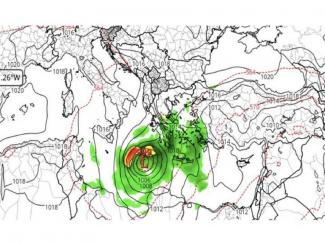 GFS model forecast for Friday at 12 UTC showing a "Medicane" developingNOAA AND TROPICALTIDBITS.COM