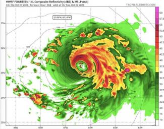 Future Tropical Storm or Hurricane Michael as projected by the H-WRF model.NOAA AND TROPICALTIDBITS.COM