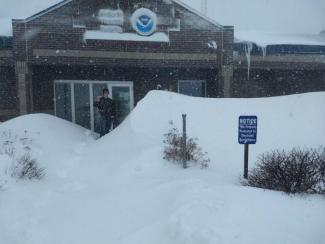 Snow at a National Weather Service office. NWS