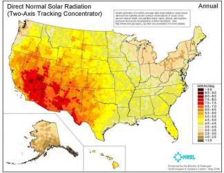 Direct normal solar radiation NREL