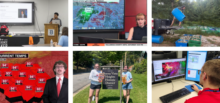 Images of Geography and Atmospheric Sciences students at their internships.