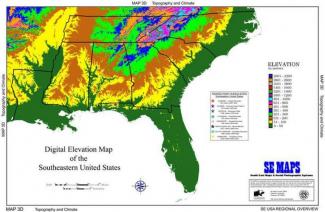 Digital elevation of the South. Source: Clemson University.