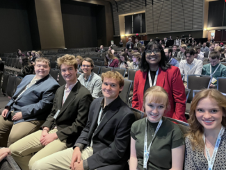 Pictured: UGA AMS undergraduate chapter members (left to right) Jamie Giles, Jacob Peace, Justin Williams (standing in back), Morgan Hiers, Faiza Mohammed (standing), Emily Kirk, and Meg Needham 